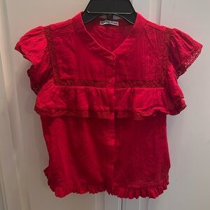 Anna Rae Ruffled Blouse Red Small